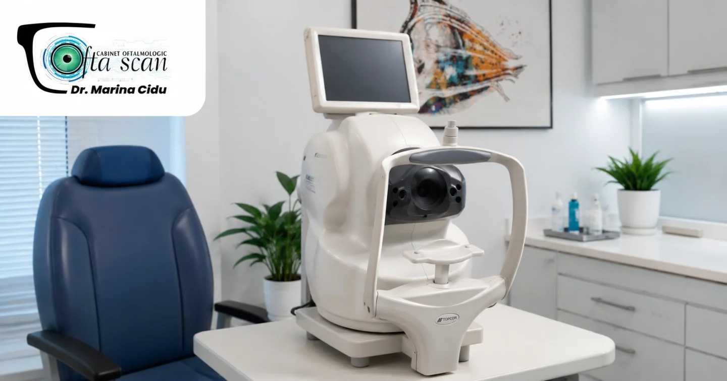 Ecografie oculară efectuată la cabinetul OftaScan din Huși, investigația folosită când fundul de ochi nu poate fi examinat direct